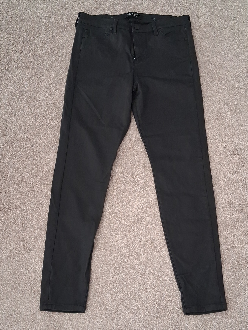 Liverpool Skinny Los Angeles Black Coated Jeans. Stretch Faux Leather 12